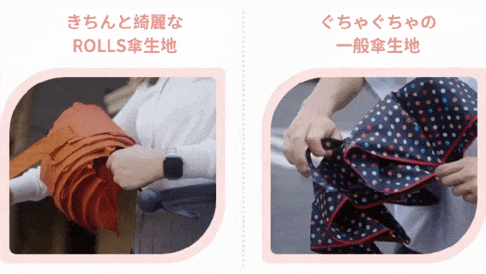【ROLLS mini 】 ミニマム＆形状記憶。手を濡らさずに仕舞える折り畳み傘